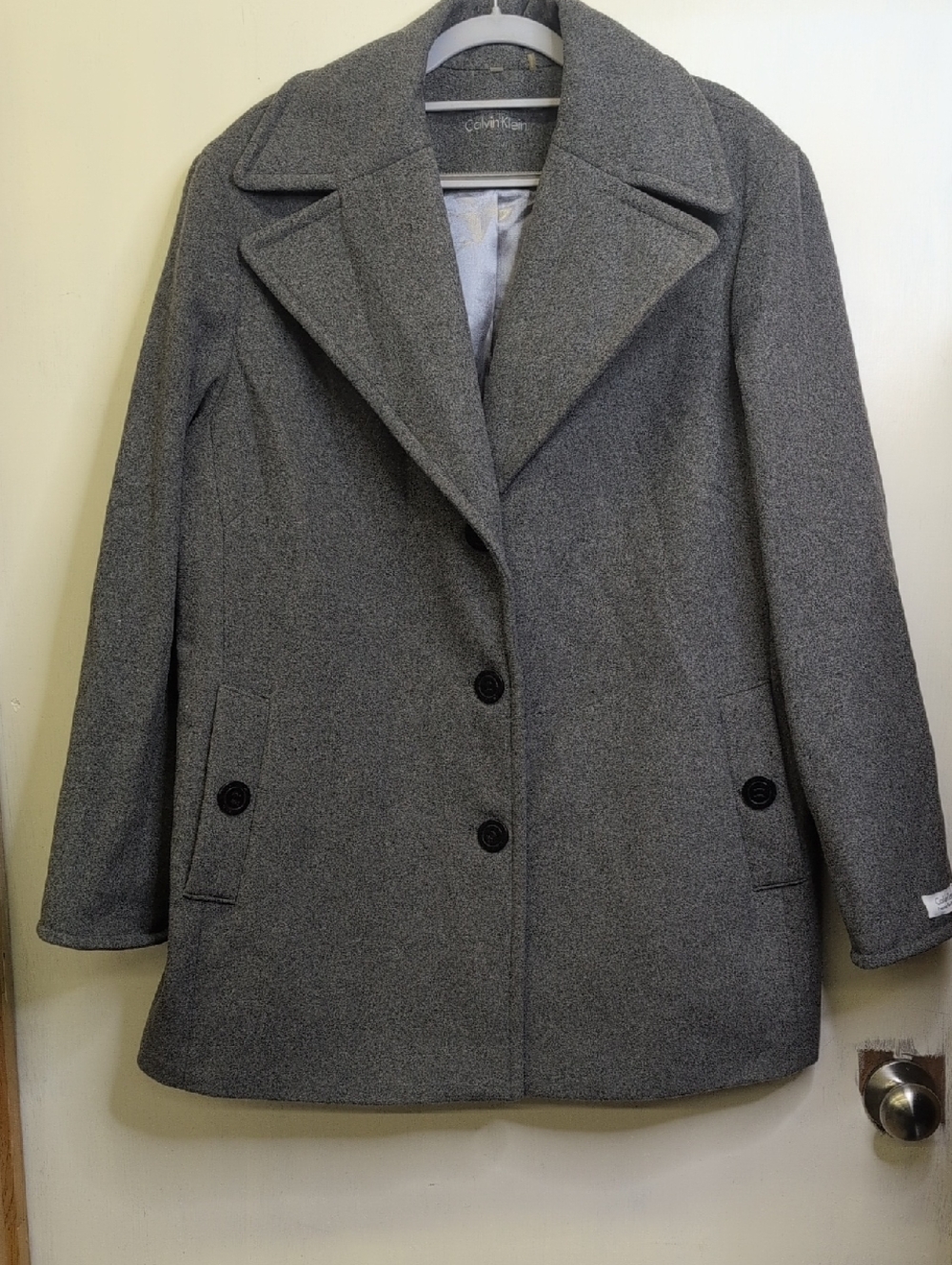 Calvin Klein Women's Charcoal Gray Wool-Blend Pea Coat 1X